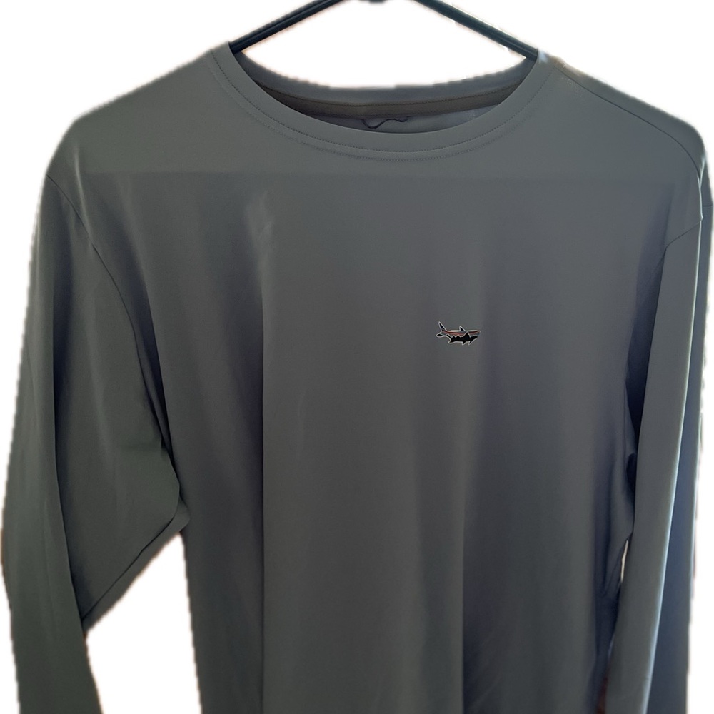 Patagonia Men's UPF Long Sleeve Blue/Gray Fishing / Beach with Shark logo